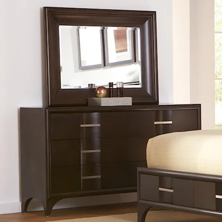 Contemporary Six Drawer Dresser and Mirror Combination